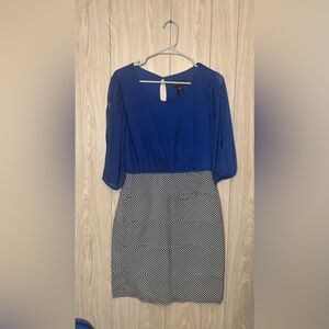 Enfocus Studio Royal Blue Top with Black & White Geometric Skirt Dress